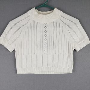 En:semble Size S Mock Neck Pointelle Knit Crop Sweater‎ White Open Back Coquette